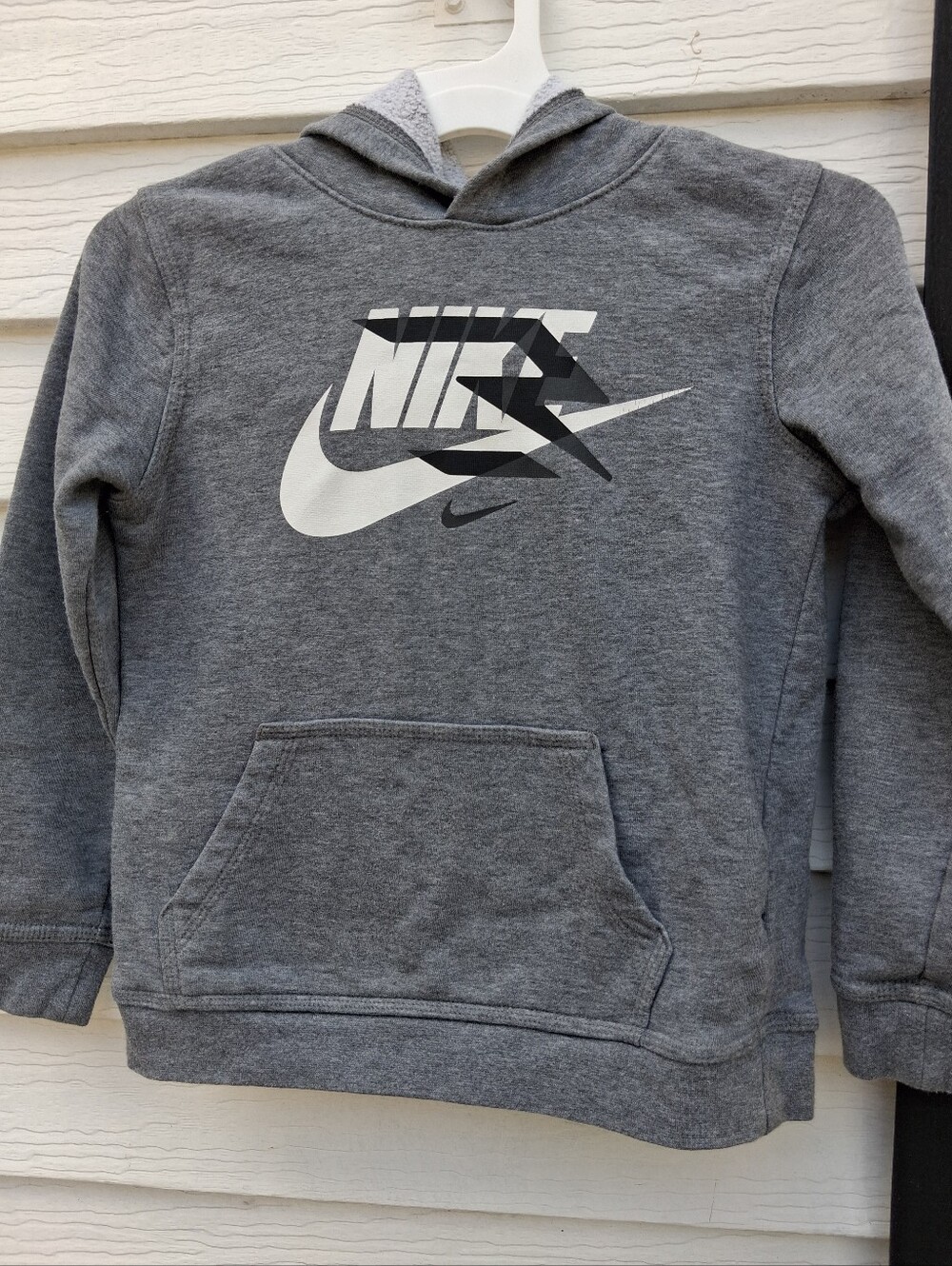 Nike Kids Gray Hooded Sweatshirt with White & Black Logo